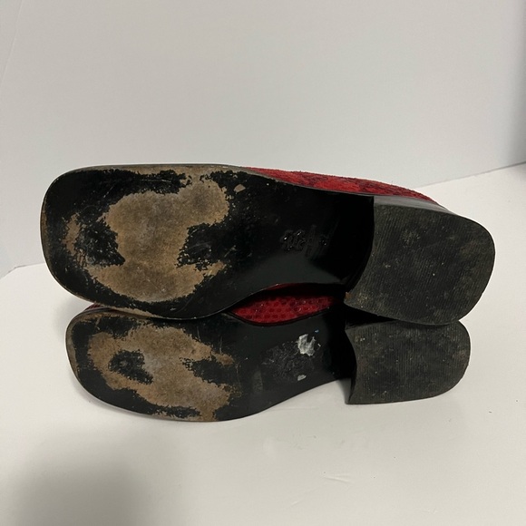 Italian Red Snakeskin Print Lace-Up Ankle‎ Boots Fun Funky Footwear US 7 EUR 37 - Picture 9 of 10